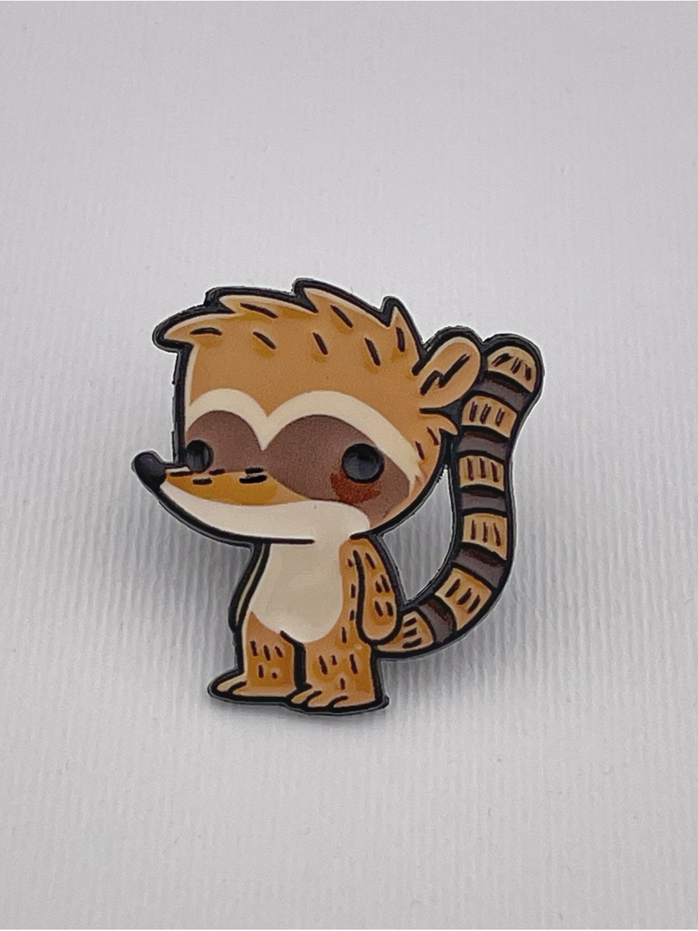 Cartoon Ring-Tailed Lemur Enamel Pin - Brown & Cream